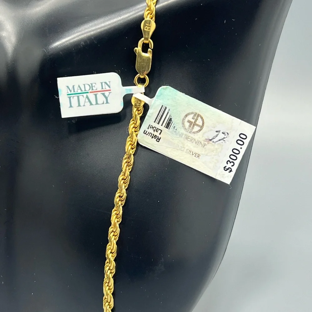 Giani Bernini 18k Over Sterling Silver Rope Necklace 22” Unisex - Picture 3 of 6